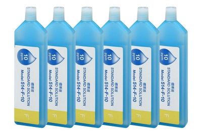 Horiba 10 ppm Fluoride Ion standard solution, 14 ml bottle, for calibrating fluoride measuring devices.